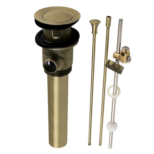 Kingston Brass Brass PopUp Drain with Overflow and Extra Long PopUp rod, 22 Gauge, Antique Brass KBT2123